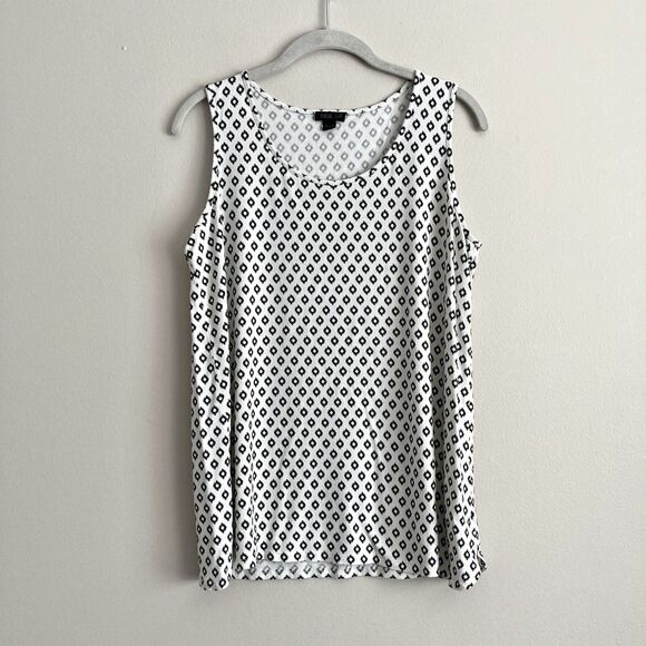 J Jill Wearever Ivory Black Scoop Neck Geo Sleeveless Rayon Tunic Tank Top Med - Picture 1 of 8